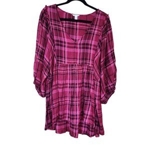 Cato plaid oversized sleeve tunic dress V-neckline pink tartan Womens size 22 /